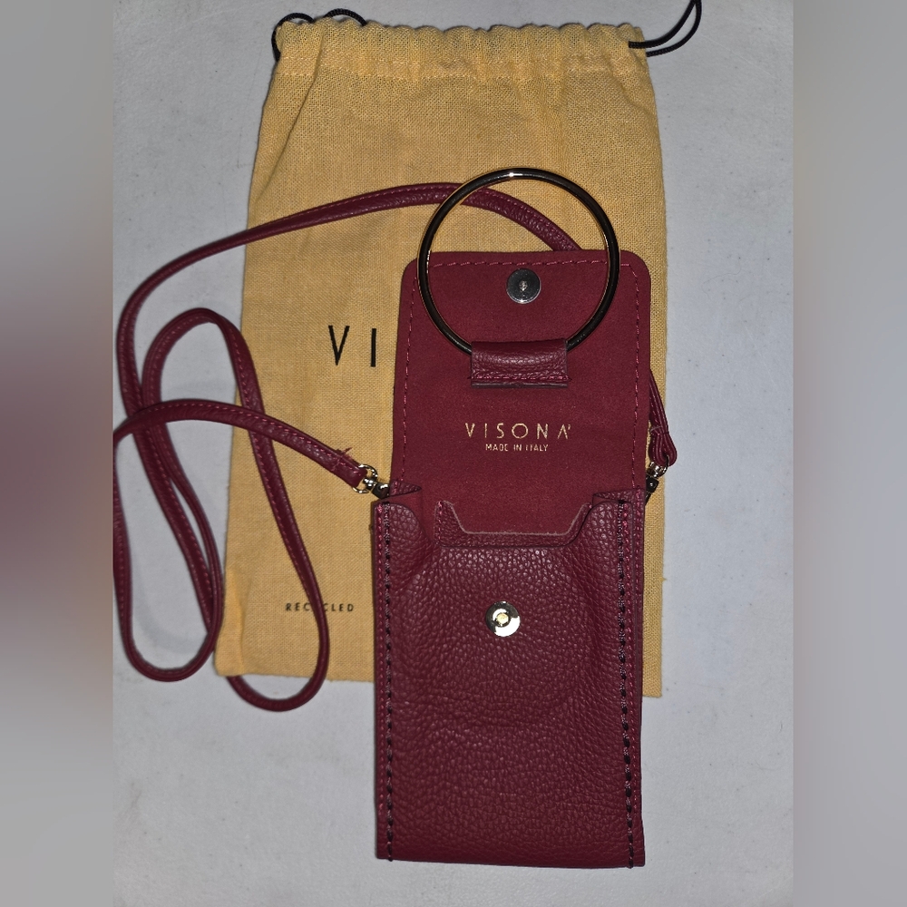 Plinio Visona Crossbody Phone Pouch Bag Red Leather Italy Made New Purse - Picture 5 of 9